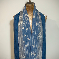 スカーフNo.255*雪之雫*日本古董藍色漸層白色植物花朵織花羊毛條紋古典優雅氣質乳白水鑽圍巾披肩 第8張的照片