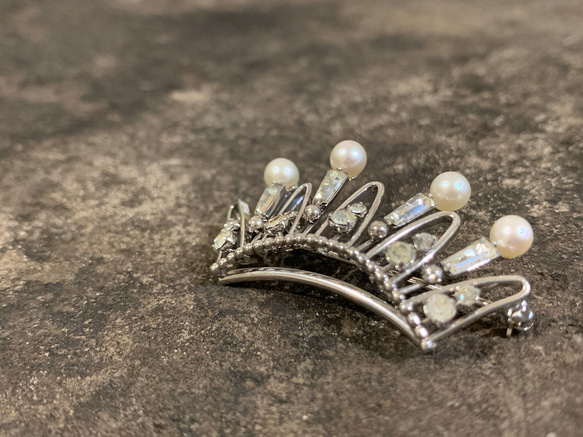 Jul’s尋愛綺夢-vintage*公主的皇冠*稀有優雅細緻天然珍珠萊茵石水鑽銀色氣質皇冠別針 胸針 第10張的照片