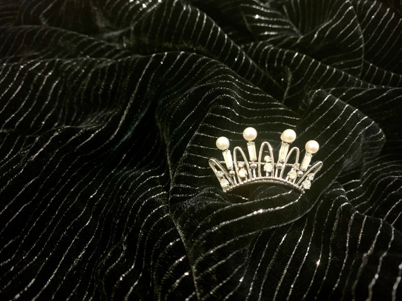 Jul’s尋愛綺夢-vintage*公主的皇冠*稀有優雅細緻天然珍珠萊茵石水鑽銀色氣質皇冠別針 胸針 第1張的照片