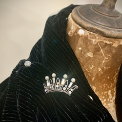 Jul’s尋愛綺夢-vintage*公主的皇冠*稀有優雅細緻天然珍珠萊茵石水鑽銀色氣質皇冠別針 胸針 第2張的照片