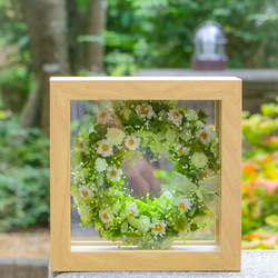 癒されグリーンのフラワーベールリース ～ 花とグリーンを楽しむインテリア ～ 手作り花かんざしと星のお花のグリーンリース 3枚目の画像