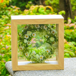癒されグリーンのフラワーベールリース ～ 花とグリーンを楽しむインテリア ～ 手作り花かんざしと星のお花のグリーンリース 5枚目の画像