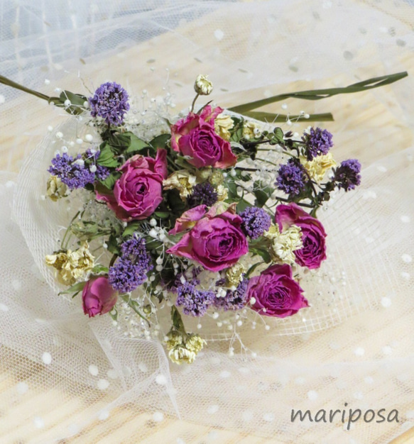 季節限定・オーデコロンミントとピンクミニローズ花束スワッグブーケ ～ ・透明感とお花を楽しむフラワーインテリア 3枚目の画像