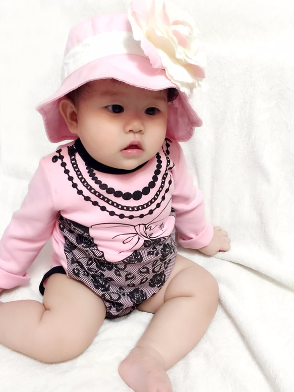 PUREST baby collection 時尚小貴婦蕾絲項鍊．寶寶．嬰兒．長袖．包屁衣．連身衣【粉色款】獨家款式設計 第2張的照片