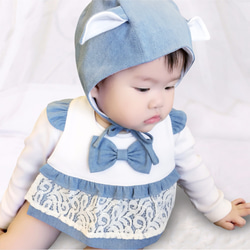 PUREST baby collection【兔子愛麗絲牛仔小公主】禮盒組｜造型圍兜+帽子｜寶寶彌月禮盒．生日禮首選 第5張的照片