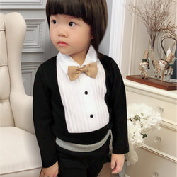 PUREST baby collection 英倫皇家領結小紳士｜黑色款｜襯衫式假兩件連身包屁衣 第3張的照片