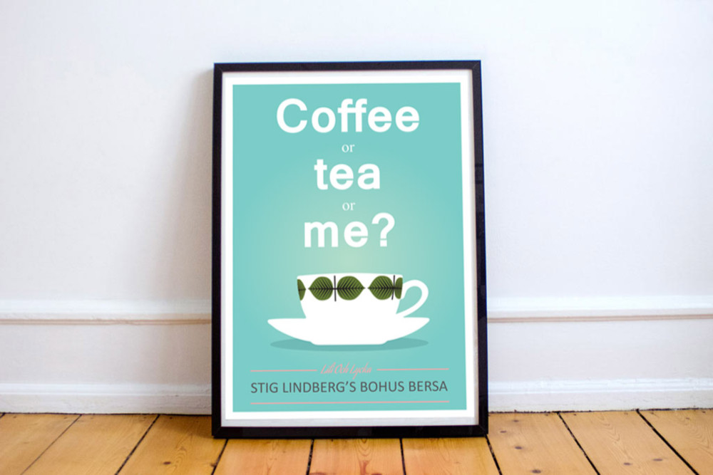 北欧のレトロなポスターコーヒーかお茶か私か？オリジナルの