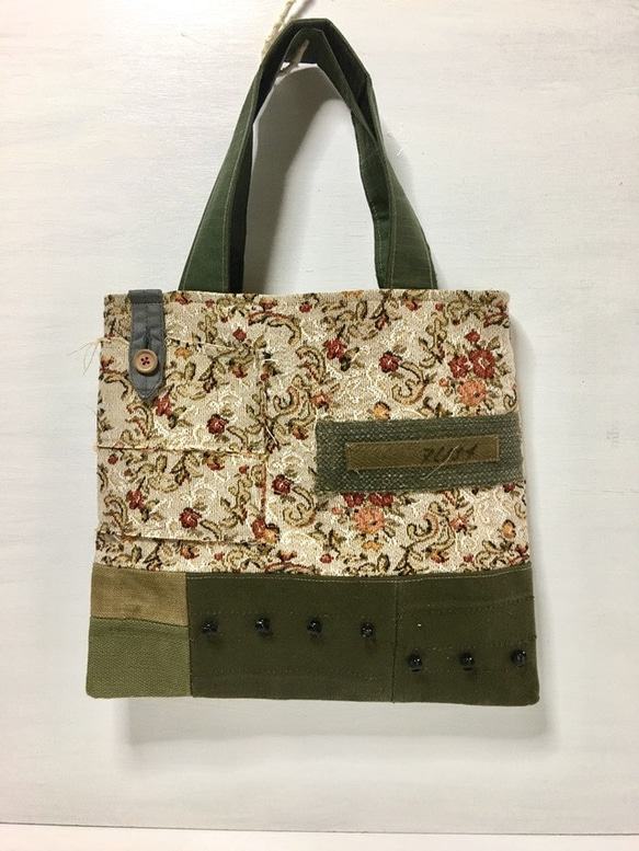 tote bag/ヴィンテージ 花柄　ミリタリートートバッグ ■tf-293 1枚目の画像