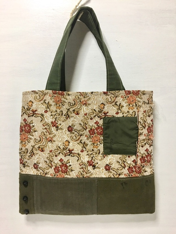 tote bag/ヴィンテージ 花柄　ミリタリートートバッグ ■tf-293 2枚目の画像