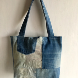 tote bag/ヴィンテージ デニムパッチワークのトートバッグ    ■tf-305 2枚目の画像