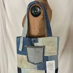 tote bag/ヴィンテージ デニムパッチワークのトートバッグ    ■tf-305 5枚目の画像