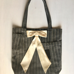 totebag /ヴィンテージ ストライプとリボンのトートバッグ    ■tf-319 2枚目の画像