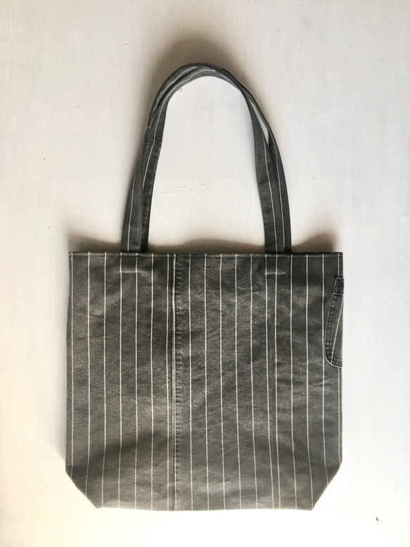 totebag /ヴィンテージ ストライプとリボンのトートバッグ    ■tf-319 3枚目の画像