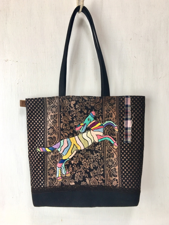 totebag /ヴィンテージ ボタニカルプリントとワッペンのトートバッグ    ■tf-348 2枚目の画像