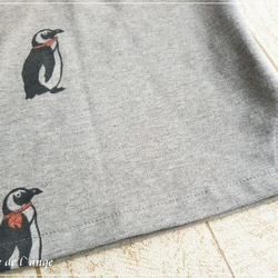 ★送料無料★【size90】小袖Ｔシャツ〈ペンギン柄×タータンチェック・レッド〉　 3枚目の画像