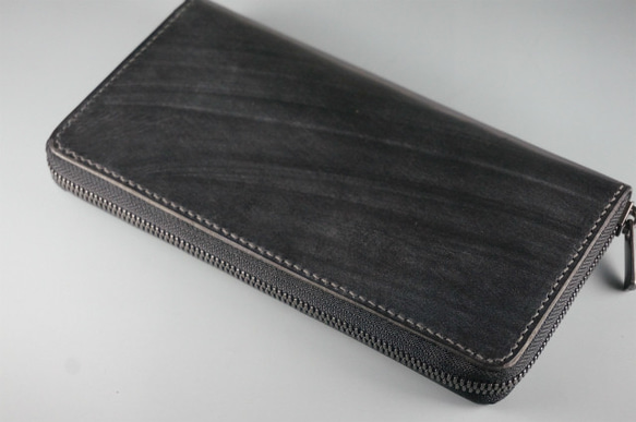 ラウンドファスナー長財布_ブライドルレザー黒 長財布 ダブル
