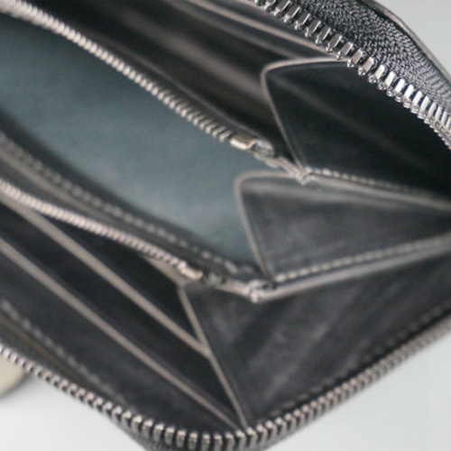 ラウンドファスナー長財布_ブライドルレザー黒 長財布 ダブルムーン