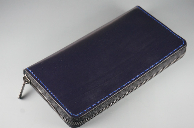 ラウンドファスナー長財布_ブライドルレザー紺