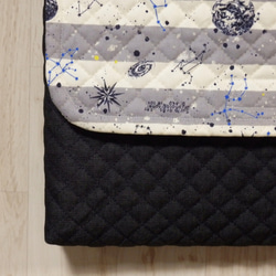 ショルダー型図書袋★惑星ボーダー柄×紺デニムキルト　男の子　宇宙星座図鑑　黒グレー　レッスンバッグ　入園入学 6枚目の画像