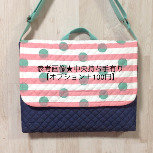 ショルダー型図書袋☆マカロン☆スイーツ柄×ブラウンドット