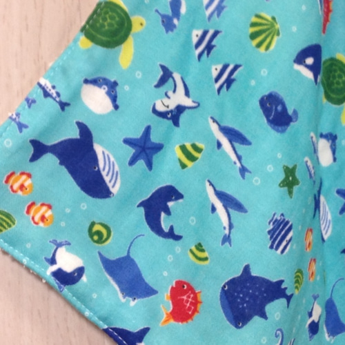 海のなかまたち☆ミントグリーン☆ループ付きガーゼタオル マリン