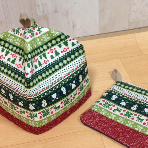 【オーダー用ページ】鍋つかみ　ティーポットカバー フェアアイル風☆立体ティーコゼ＆マットセット☆ティーポット