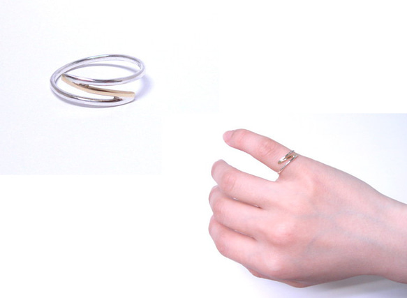 シルバーと真鍮の華奢ラインリング(Silver ring) 4枚目の画像