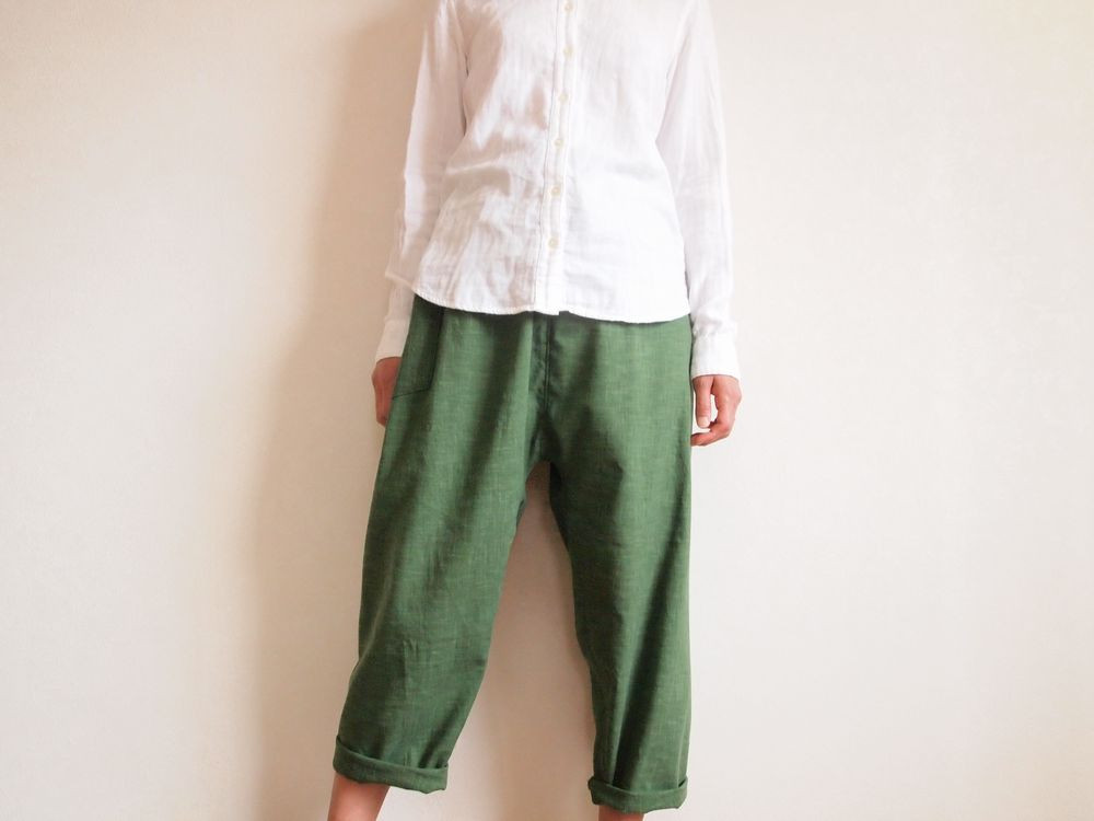 Kimama七分丈パンツ（木綿 深緑）【受注生産対応】