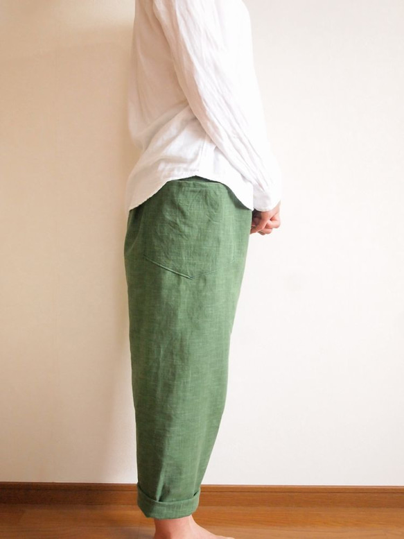 Kimama七分丈パンツ（木綿 深緑）【受注生産対応】 3枚目の画像