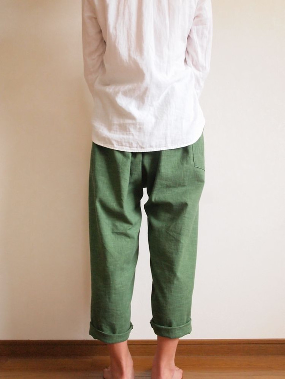 Kimama七分丈パンツ（木綿 深緑）【受注生産対応】 4枚目の画像