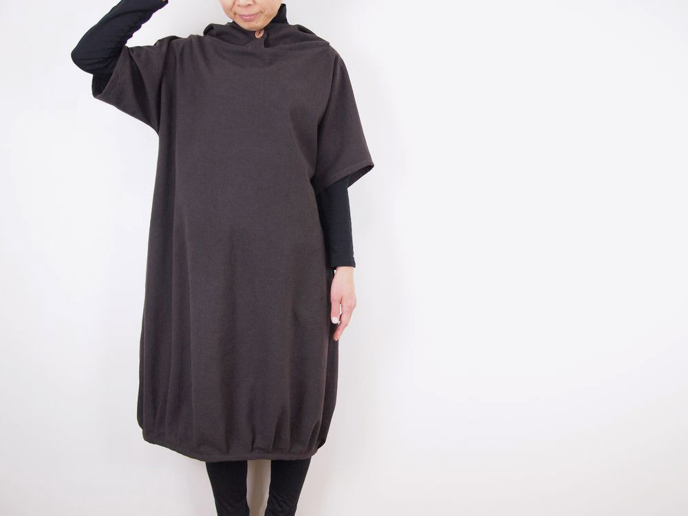 Kimamaフードバルーンワンピース（木綿 錆紫）【受注生産対応】