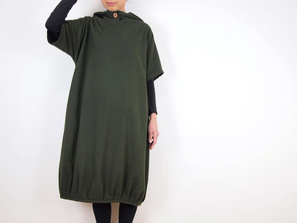 Kimamaフードバルーンワンピース（木綿 松葉）【受注生産対応】