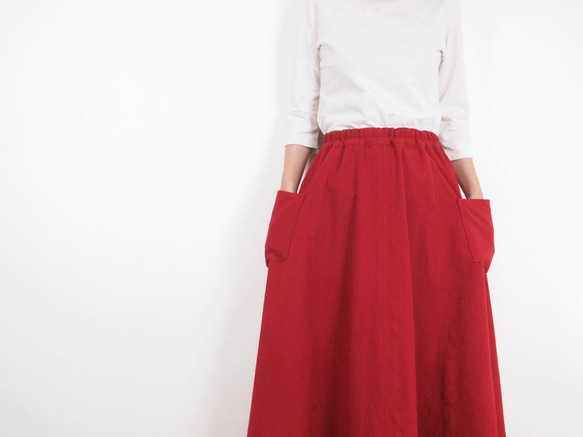 Kimamaフレアスカート（木綿 赤）【受注生産対応】 2枚目の画像
