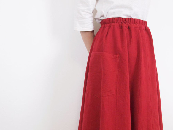 Kimamaフレアスカート（木綿 赤）【受注生産対応】 3枚目の画像