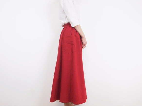 Kimamaフレアスカート（木綿 赤）【受注生産対応】 4枚目の画像
