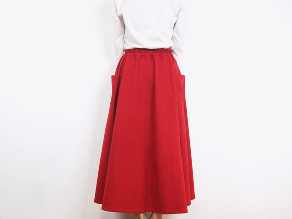 Kimamaフレアスカート（木綿 赤）【受注生産対応】 5枚目の画像