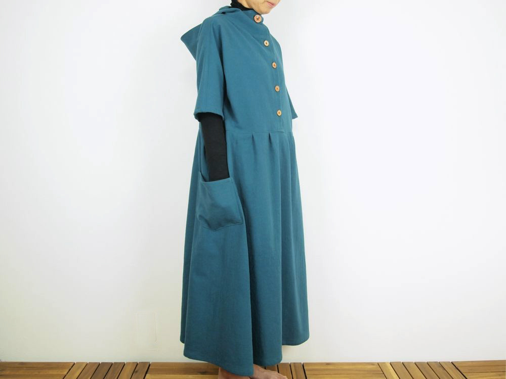 Kimamaフードロングワンピース（木綿 あいねず）【受注生産対応】