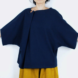 Kimamaサイドボタンネックシャツ（木綿 濃紺）【受注生産対応】 3枚目の画像