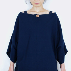 Kimamaサイドボタンネックシャツ（木綿 濃紺）【受注生産対応】 4枚目の画像