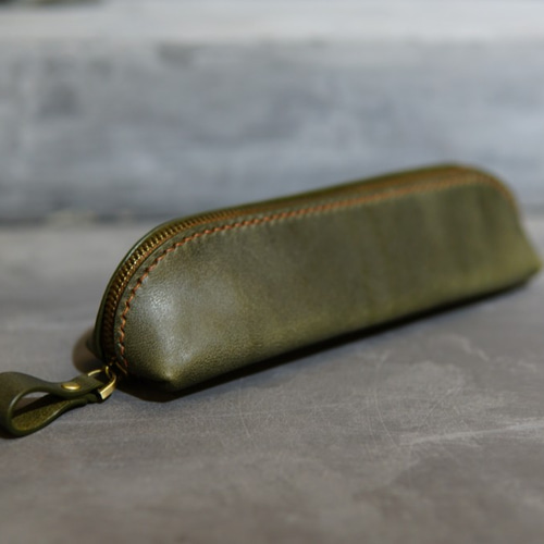 M.Seed ファスナーペンケース/オリーブグリーン/イタリア産ベジタブル