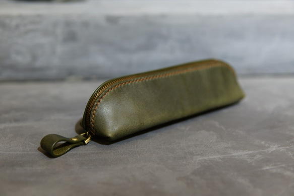 M.Seed ファスナーペンケース/オリーブグリーン/イタリア産ベジタブル