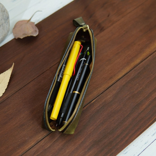 デブ・ペンケース 牛革 ハンドメイド（オリーブブラウン） Le Bonheur