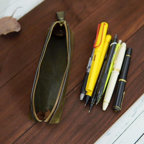 M.Seed ファスナーペンケース/オリーブグリーン/イタリア産ベジタブル