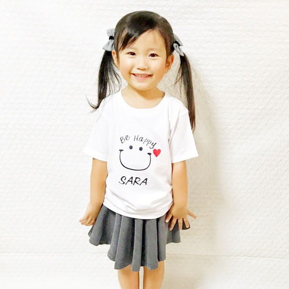 Be Happy にこちゃん 名前入れ Tシャツ (ビックロゴ) 1枚目の画像