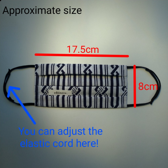 ズレにくい　眼鏡が曇りにくい　綿で肌に優しい　ノーズワイヤー付　浴衣　アコーディオンマスク　21010018 4枚目の画像