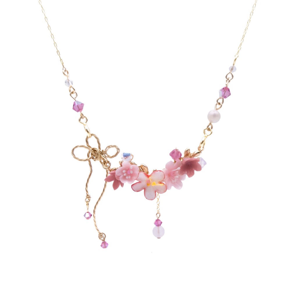 ピンクバブルベリーブーケネックレスと取り外し可能なアイウェアーチェーン - パミカリーハンドメイドジュエリー