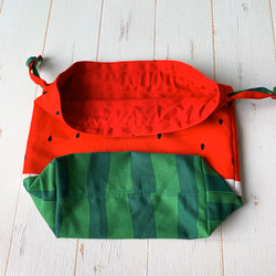 ◓スイカ柄◒インバッグやお弁当袋に･巾着袋(赤) 5枚目の画像
