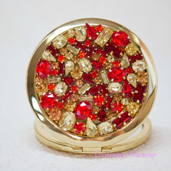 赤い宝石～ガラスのビジューのコンパクトミラー 4枚目の画像