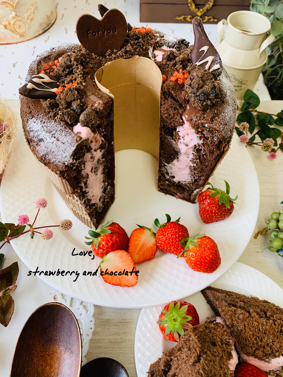 苺と濃厚チョコレートのシフォンケーキ 1枚目の画像