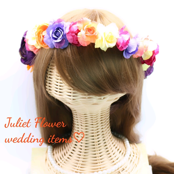 【花冠】ヴィヴイットカラーの花冠・ウェディング・結婚式・前撮り 3枚目の画像